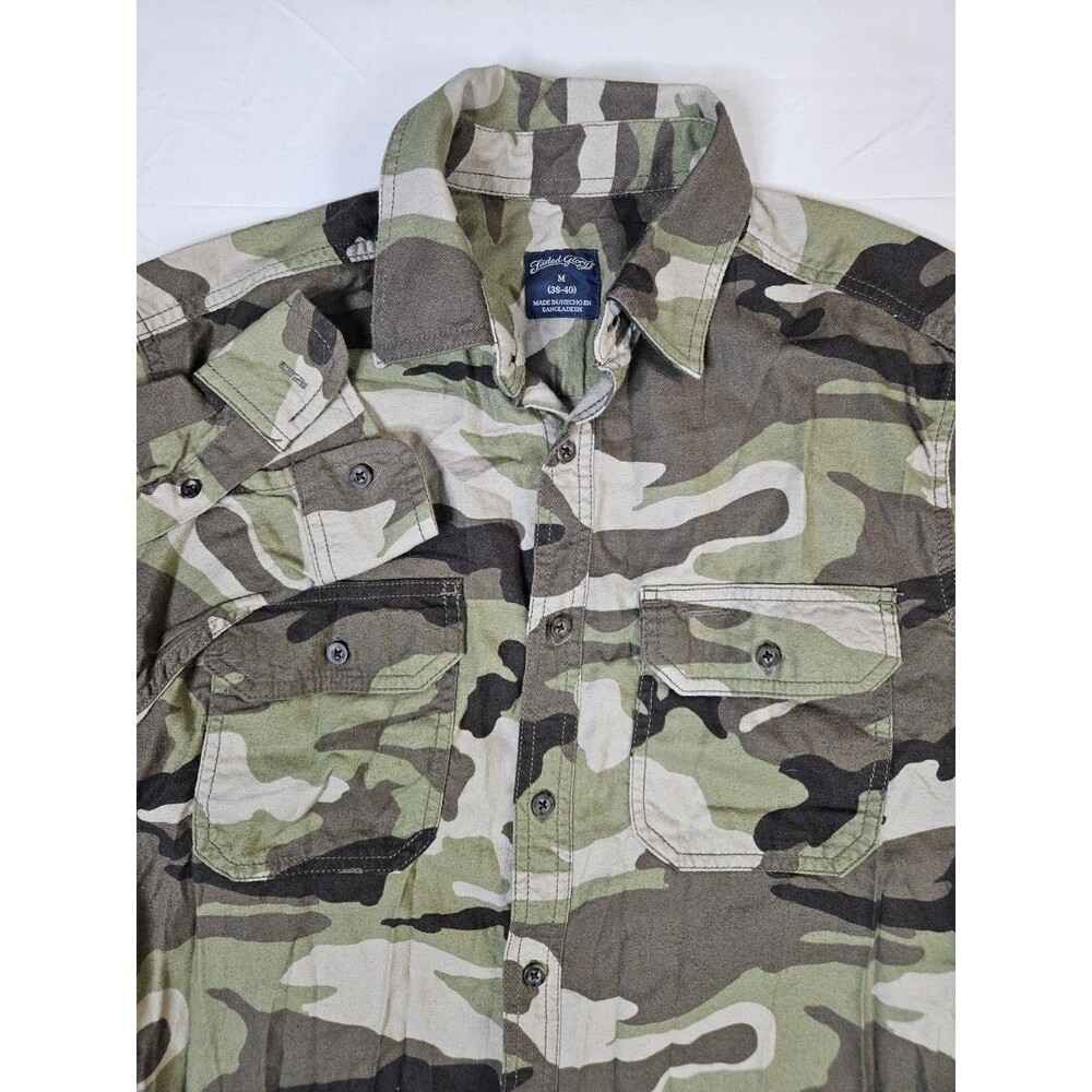 Faded Glory Shirt Mens Medium (38-40) Green Flannel Camouflage Button Camo Vtg